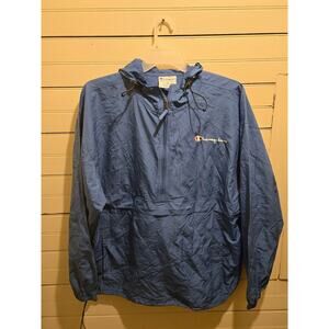 Champion Windbreaker Mens 2XL Blue Hooded Pullover Half Zip Anorak Jacket Sport